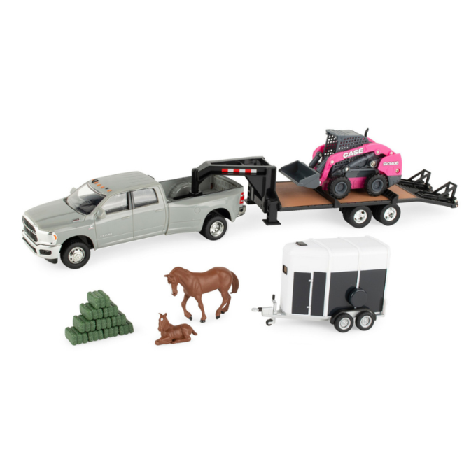 1:32 Scale RAM Pickup Truck and Case Skid Steer Farm Toy Set