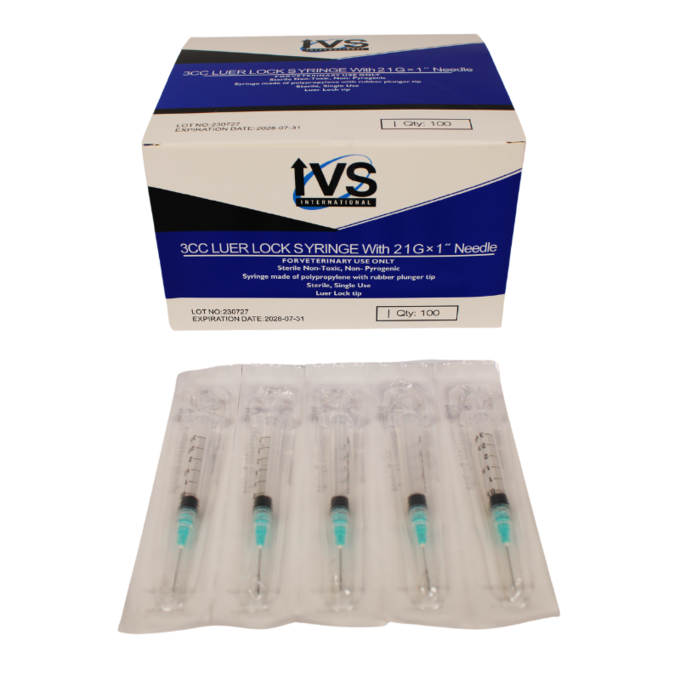 Luer Lock Disposable Syringe with Needle, 3cc 21Gx1" | 100 Count