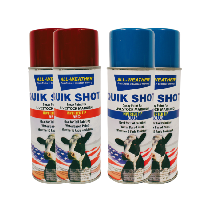All-Weather Quik Shot® Livestock Spray Paint Bundle - 2 Red & 2 Blue | Fast-Drying, Non-Toxic, Long-Lasting Marking