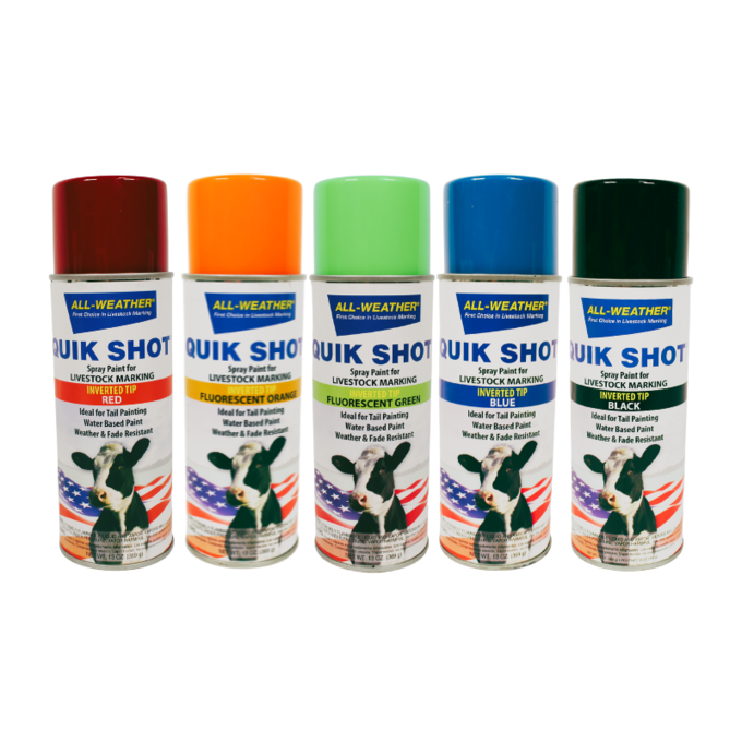 All-Weather Quik Shot® Livestock Spray Paint Bundle of Black, Blue, Green, Red, Orange | High-Visibility, Fast-Drying Marking Spray