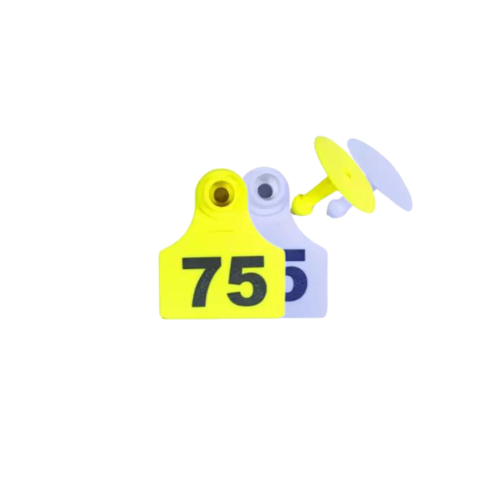 Small Numbered ID Ear Tags for Livestock, 1-75 | Yellow, White | Durable Laser Engraved Tags