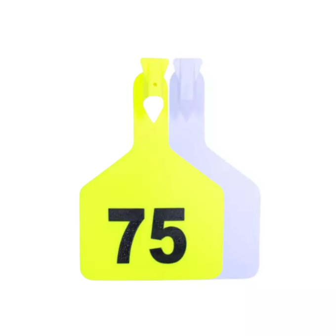 Large Numbered 1-Piece Z-Type ID Ear Tags for Livestock, 1-75 | Yellow, White | Durable and Snag-Free