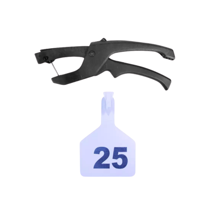 Large Numbered 1-Piece Z-Type Ear Tags & Applicator Bundle for Livestock, 1-25 | Yellow, White | Snag-Free & Durable