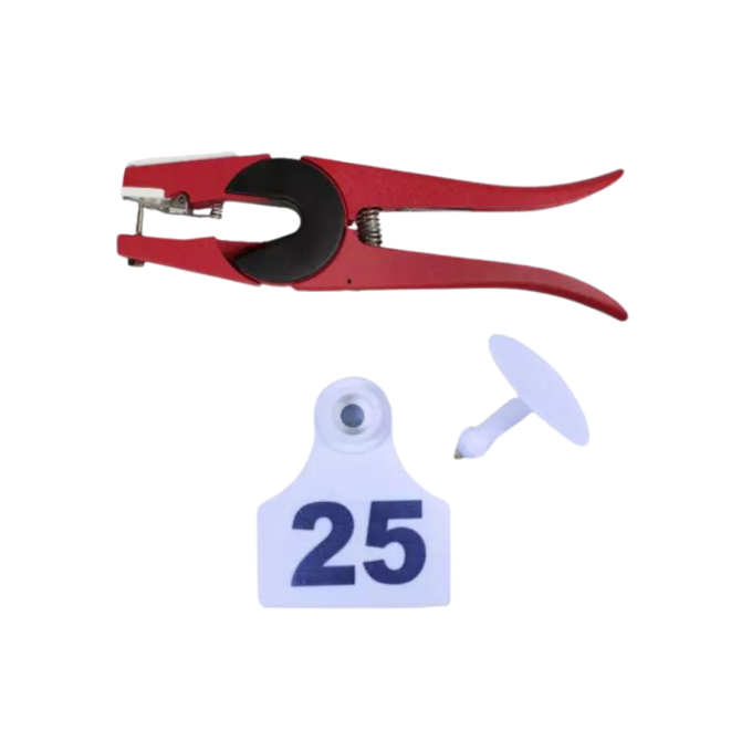 Small Numbered Livestock Ear Tags & Universal Applicator Bundle, 1-25 | Yellow, White | Durable, Laser Engraved