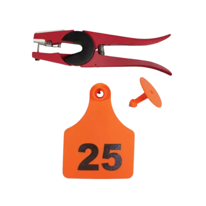 Large Numbered ID Ear Tags & Universal Applicator Bundle for Livestock, 1-25 | Yellow, Orange | Durable & Visible