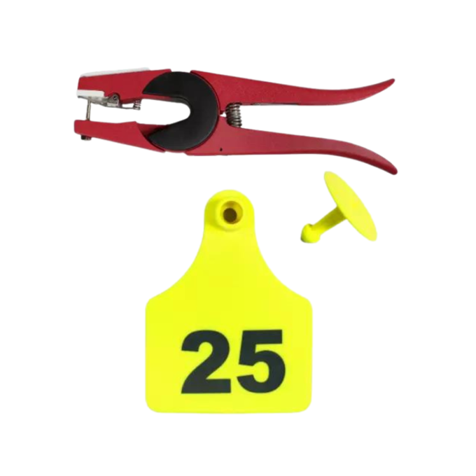 Large Numbered ID Ear Tags & Universal Applicator Bundle for Livestock, 1-25 | Yellow, Orange | Durable & Visible