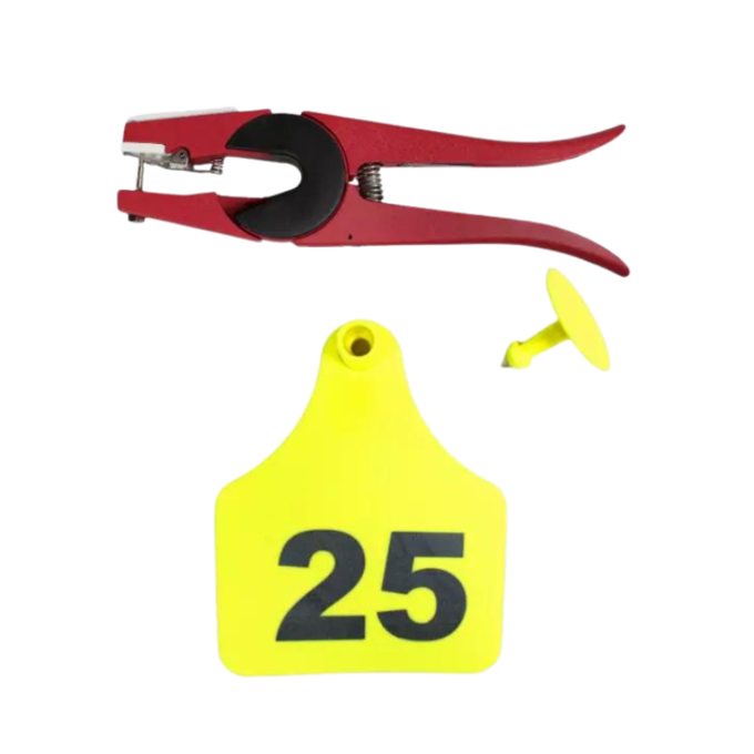 X-Large Numbered ID Ear Tags & Universal Applicator Bundle for Livestock, 1-25 | Yellow, Orange, White | Durable & Visible