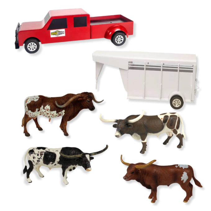 Ultimate Texas Longhorn Ranch Bundle | Little Buster Toys Truck & Trailer with Hand-Painted Zaga Toys