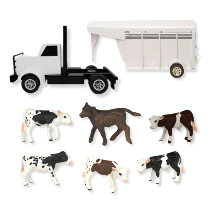 Ultimate Calf Transport Bundle | Little Buster Semi Truck & Gooseneck Stock Trailer with Zaga Toys Calves