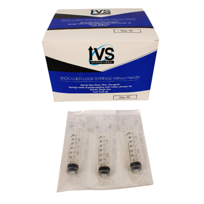 Luer Lock Disposable Syringes without Needles, 35cc | 50 Count