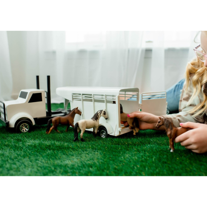 Ultimate Horse Transport Bundle | Little Buster Semi Truck & Gooseneck Stock Trailer with Hand-Painted Zaga Toys Horses