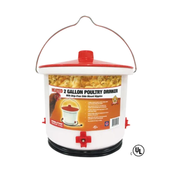 Farm Innovators 2 Gallon Heated Poultry Drinker with 60W Thermostatic Heater | Freeze-Free Water for Chickens