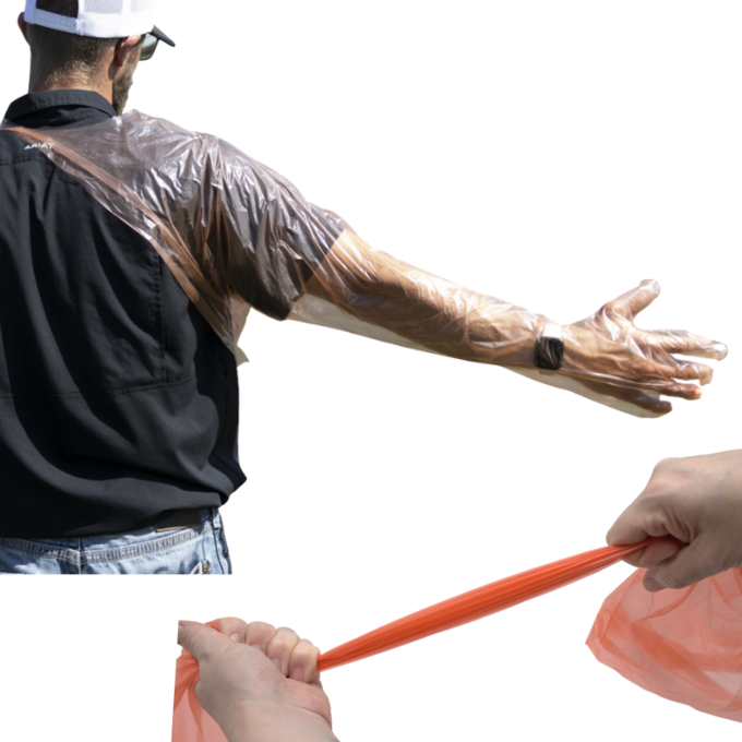 Orange OB Gloves with Strap – 36" Shoulder-Length Veterinary Sleeves | Box of 50