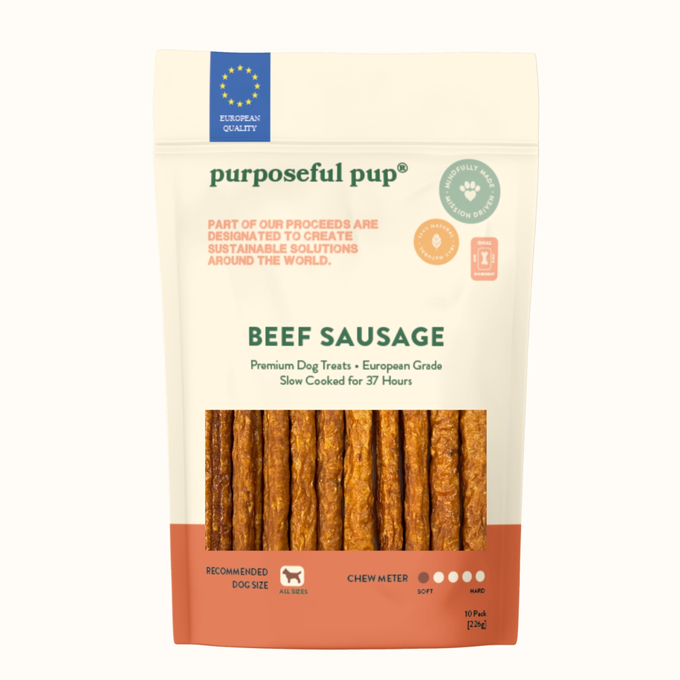 Purposeful Pup Beef Sausage Dog Treats – 10 Pack | All Natural, Single Ingredient