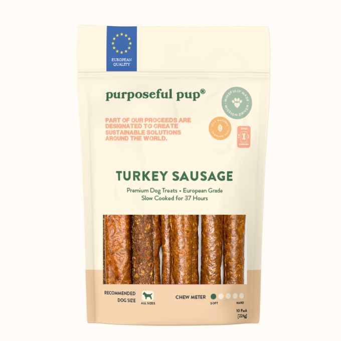Purposeful Pup Turkey Sausage Dog Treats – 10 Pack | All Natural, Single Ingredient, Grain-Free