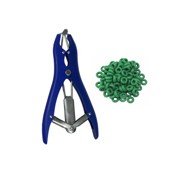 Blue Plastic Castration Ring Applicator & Castration Rings 100 Count | Humane Livestock Castration Tool