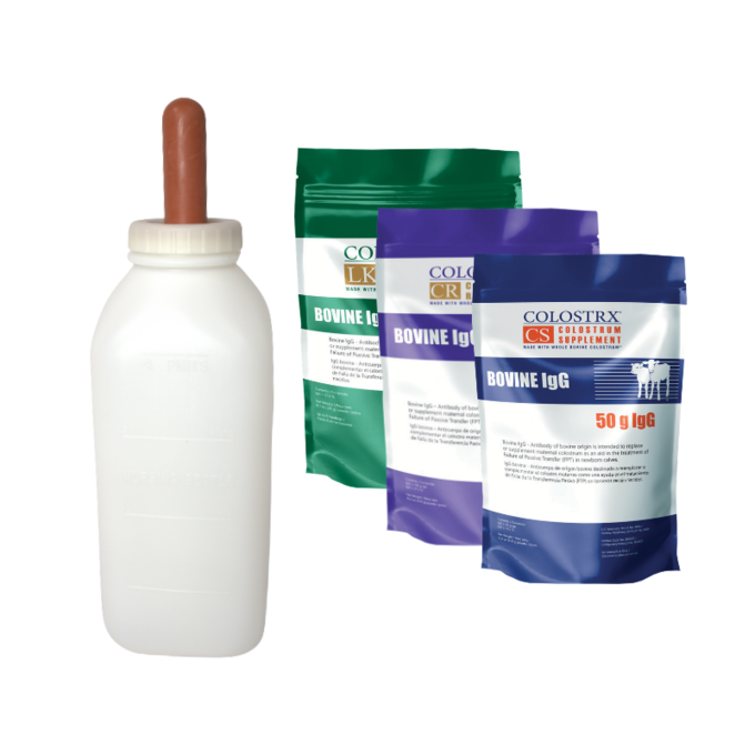Immune-Boosting Newborn Feed Kit | 2 Qt Calf Nursing Screw-On Cap Bottle & Colostrx Calf Colostrum Replacer/Supplement