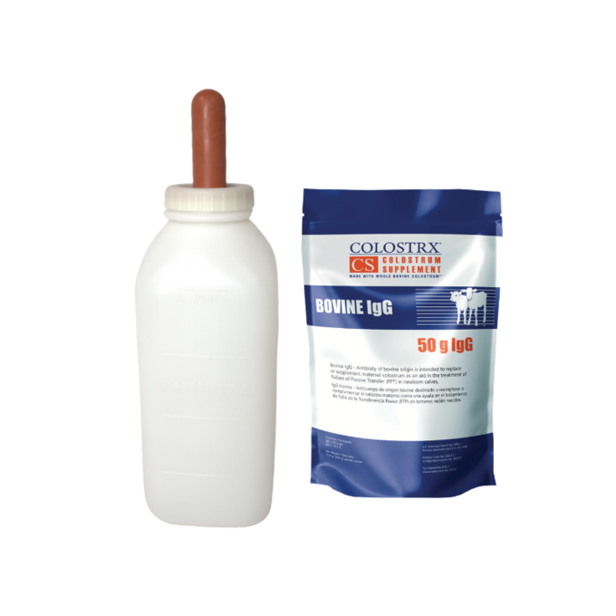 Immune-Boosting Newborn Feed Kit | 2 Qt Calf Nursing Screw-On Cap Bottle & Colostrx Calf Colostrum Replacer/Supplement