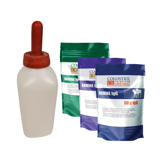 Immune-Boosting Newborn Feed Kit | 2 Qt Snap-On Nipple Bottle w Choice of Colostrx® | Colostrum Replacer & Supplement Options