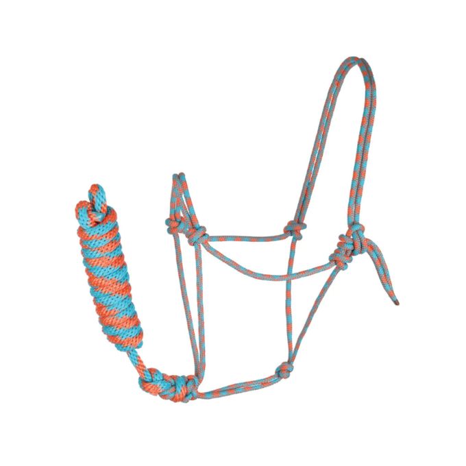 Reinsman Rope Halter with Lead | Turquoise & Orange Twist | Adjustable Durable Polypropylene Halter