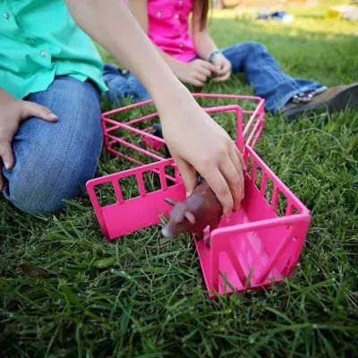 Little Buster Pink Rodeo Action Set | Red Angus Cow, Calf, Pink Cattle Squeeze Chute & Panel Set