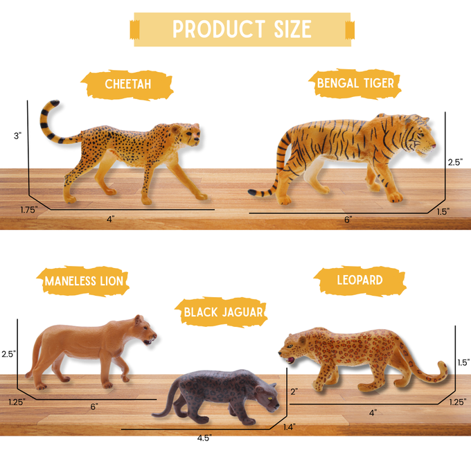 Jungle Cat Bundle | Lions, Tigers, Jaguars & Cheetahs | Zaga Toys Wildlife Collection