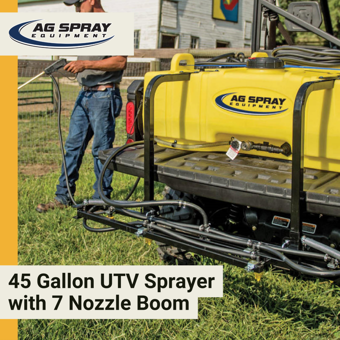 Ag Spray 45 Gallon UTV Sprayer with 7 Nozzle Boom | High-Capacity Coverage for Pastures & Plots