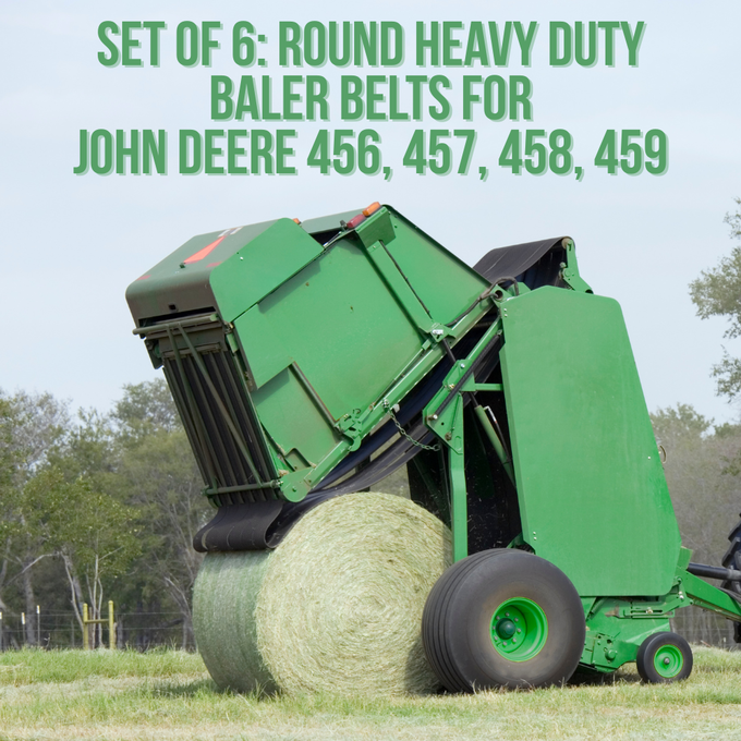 Set of 6: HD Round Baler Belts for John Deere 456, 457, 458, 459