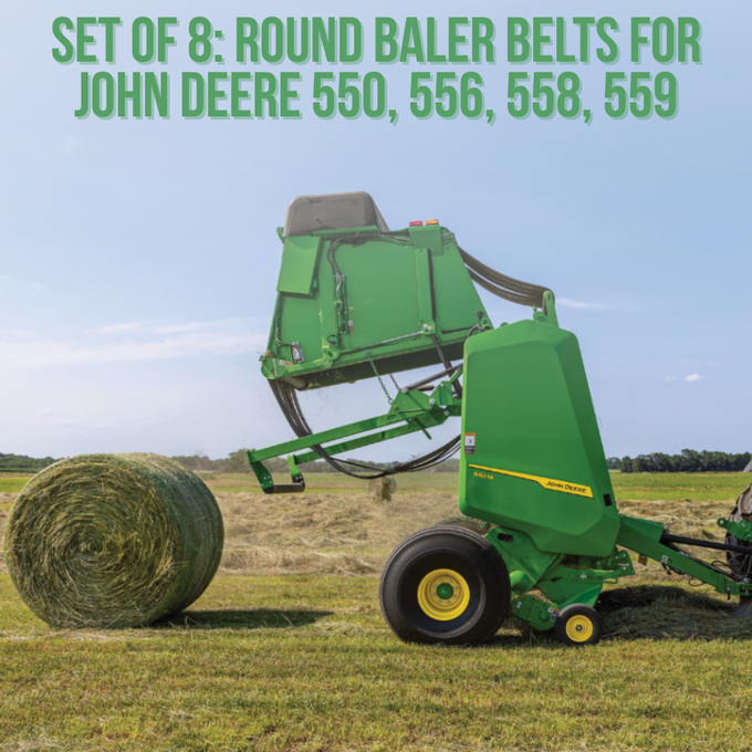 Set of 8: Round Baler Belts for John Deere 550, 556, 557, 558, 559