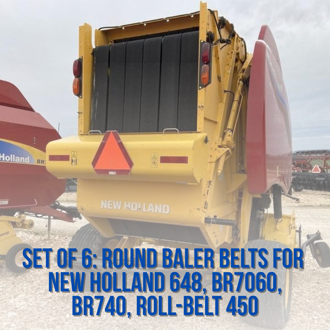 Set of 6: New Holland 3-Ply Mini Roughtop Baler Belt for NH 648, BR7060, BR740, Roll-Belt 450