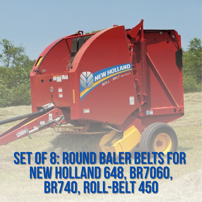 Set of 8: New Holland 3-Ply Mini Roughtop Baler Belt for NH 648, BR7060, BR740, Roll-Belt 450