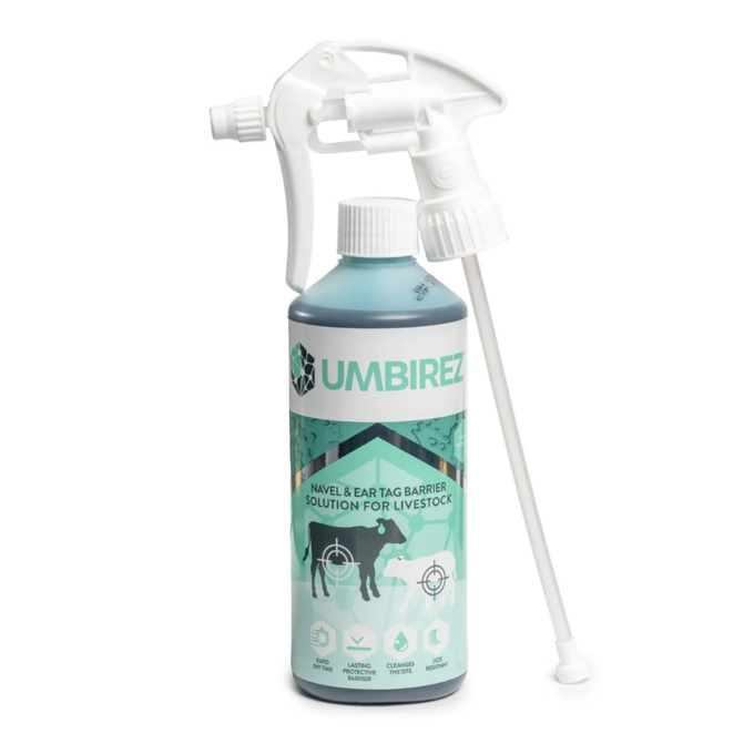 UMBIREZ™ Navel and Ear Tag Barrier Solution with Sprayer – 500ml/16.9 Fl Oz
